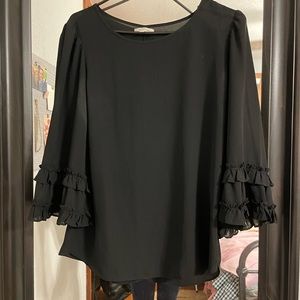 Black ruffle bell sleeve work blouse